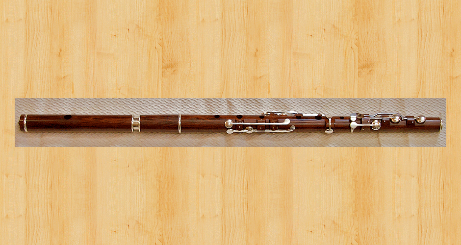 A Martin Doyle nine key flute made from cocus wood with a tuning slide. (Unfortunately cocus wood is no longer available.)
