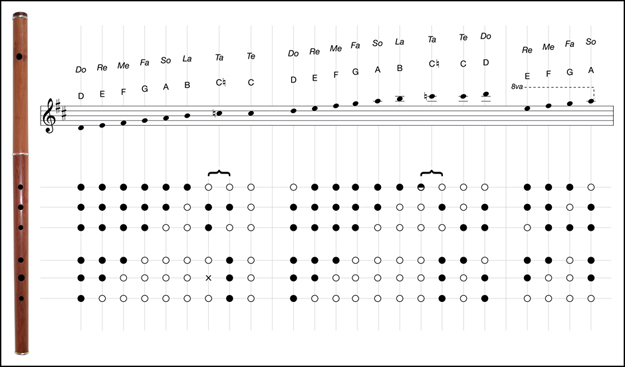 Martin Doyle's fingering chart for simple system keyless D flutes